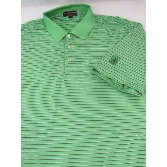 Peter Millar Other - Peter Millar Summer Comfort Green White Strip Polo Golf Brae Burn Logo Size XL/T